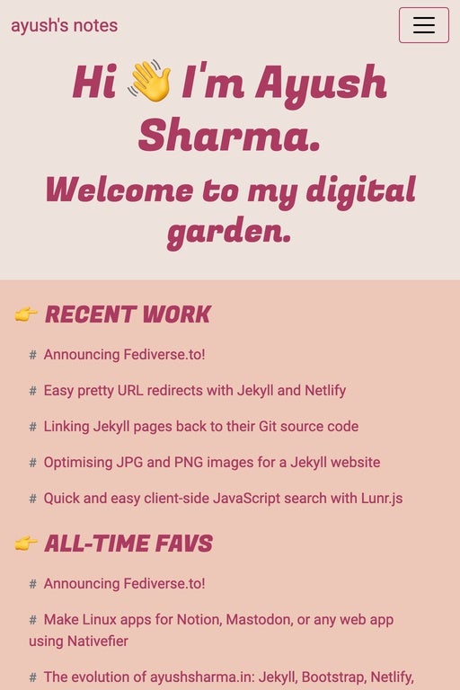 Image showing www.ayushsharma.in in light mode in mobile view.