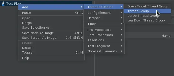Image of adding a thread group to Apache.