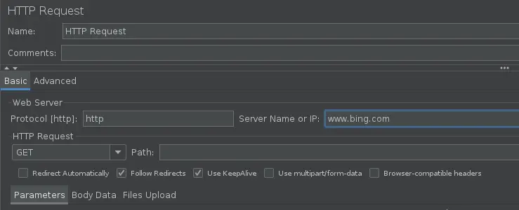 Set an HTTP request in JMeter.