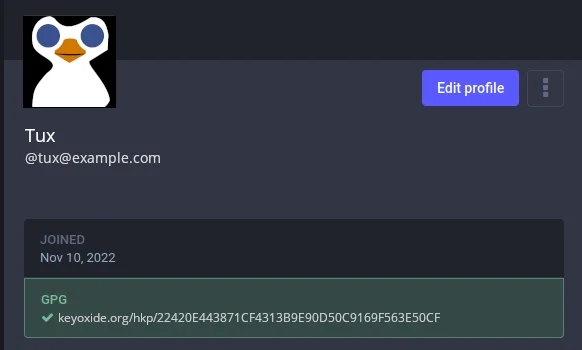 Image of PGP verification through Keyoxide.