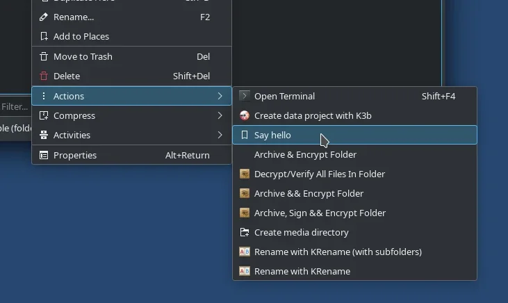 Image showing that KServices appears in the right-click menu of Dolphin.