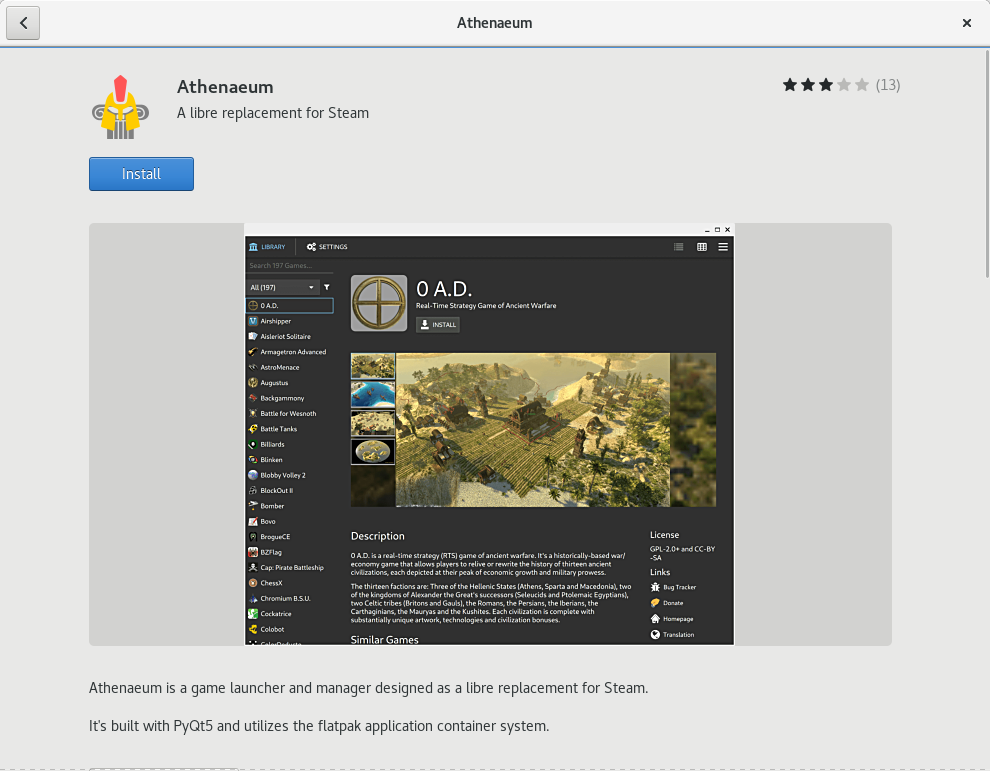 An application page in GNOME Software An application page in GNOME Software