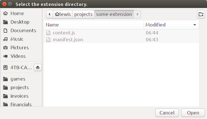 Path in the Chromium browser that shows extension files Chromium path showing extension files