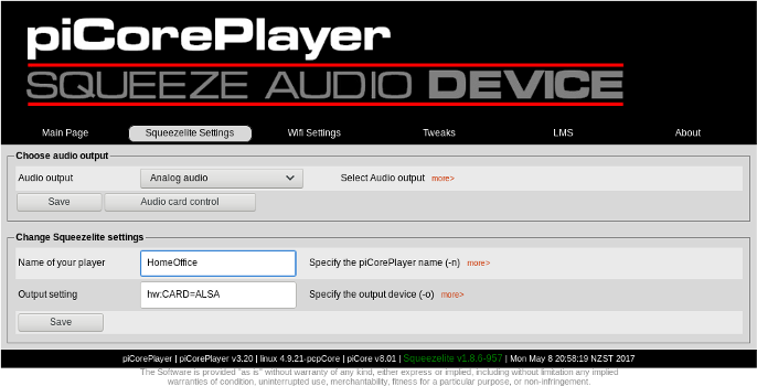 Initial PiCorePlayer configuration Initial PiCorePlayer configuration