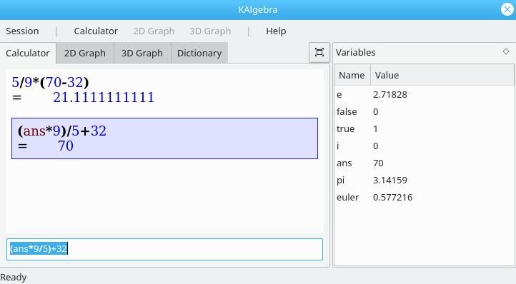 Temperature conversion in KAlgebra Temperature conversion in KAlgebra