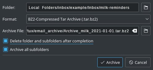 Archiving a directory of messages in KMail Archiving a directory of messages in KMail