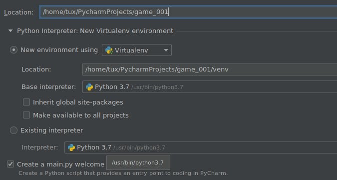 New project settings in PyCharm New project settings in PyCharm