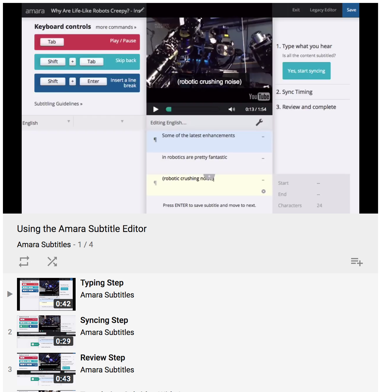 Amara tutorial screenshot