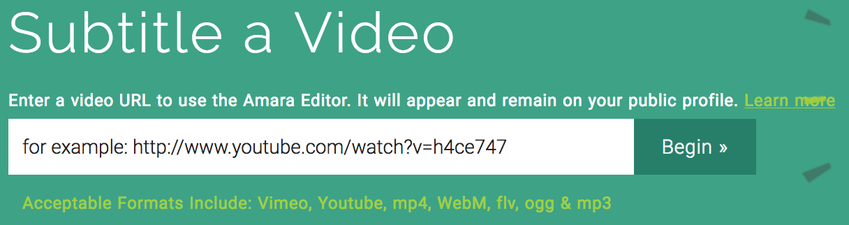 Enter video URL Amara