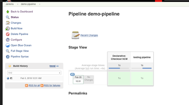Jenkins dashboard