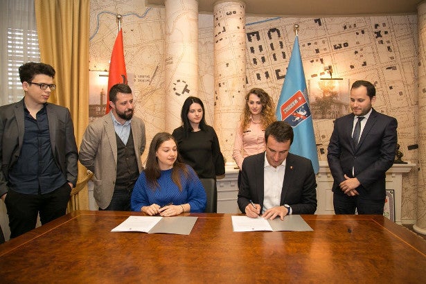Open Labs Albania signing agreement with municipality of Tirana on GIS data for OpenStreetMaps