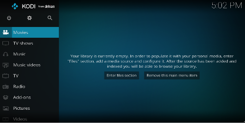 Kodi home screen Kodi home screen
