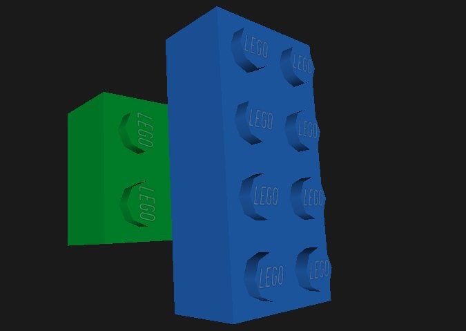 one blue and one green brick one blue and one green brick