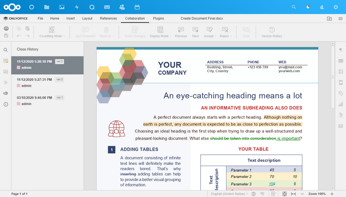 ONLYOFFICE version history in Nextcloud ONLYOFFICE version history in Nextcloud