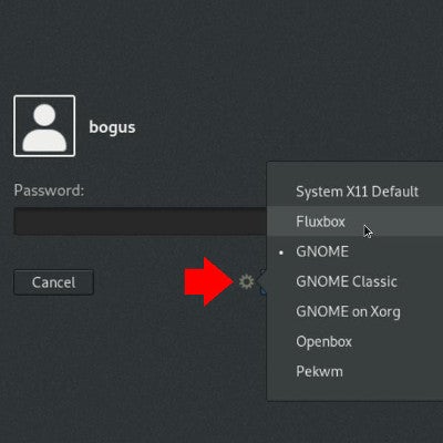 Selecting your desktop in GDM Selecting your desktop in GDM
