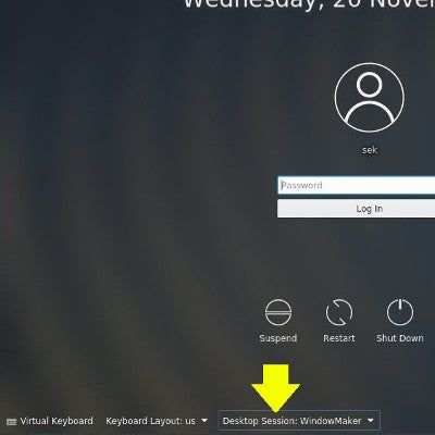 Selecting your desktop in KDM Selecting your desktop in KDM
