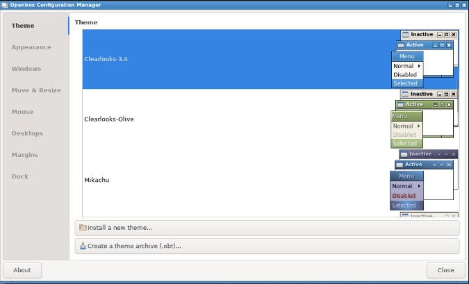 Openbox Obconf configuration application Openbox Obconf configuration application