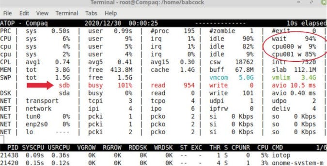 atop command shows disk utilization atop command shows disk utilization