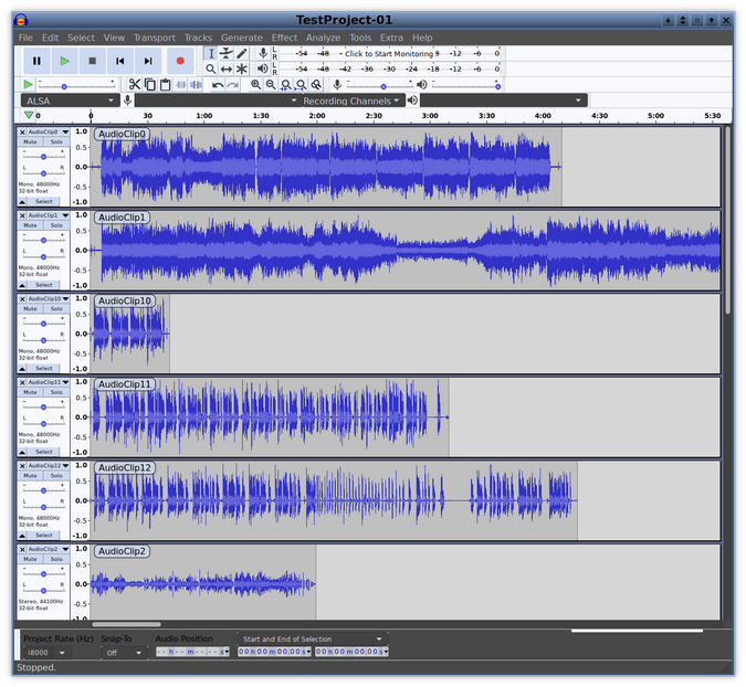 Tracks loaded in Audacity Tracks loaded in Audacity