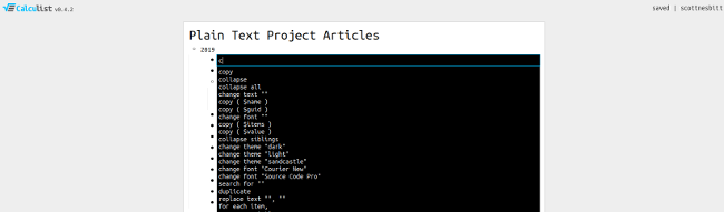 Calculist commands Calclulist commands