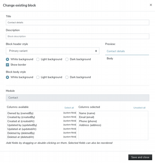 Form to change Record block Form to change Record block