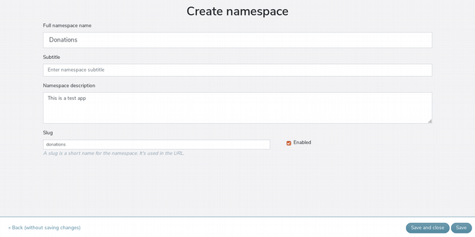 Form for creating a donations application Form for creating a donations application