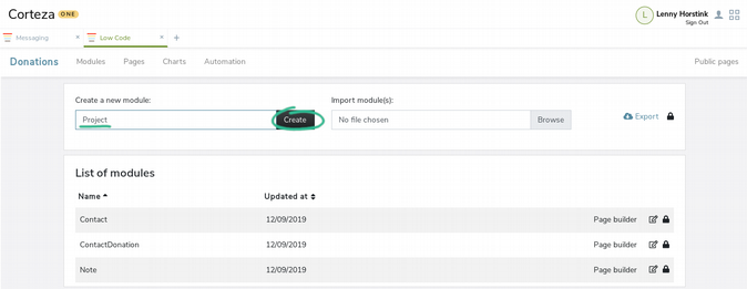 Donations application modules Donations application modules