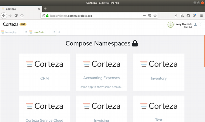 Corteza Low-Code Namespaces menu Corteza Low-Code Namespaces menu