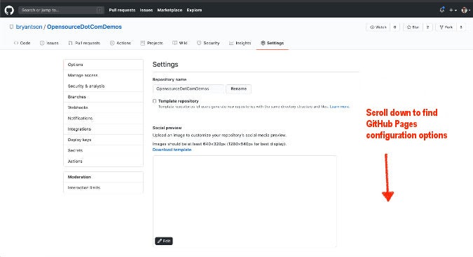 GitHub Pages settings GitHub Pages settings