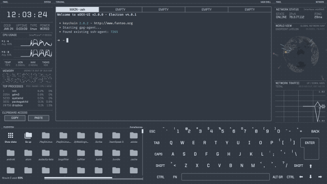 eDEX-UI main screen eDEX-UI main screen