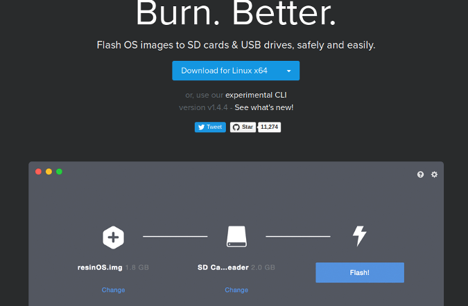 Etcher download screen Etcher download screen
