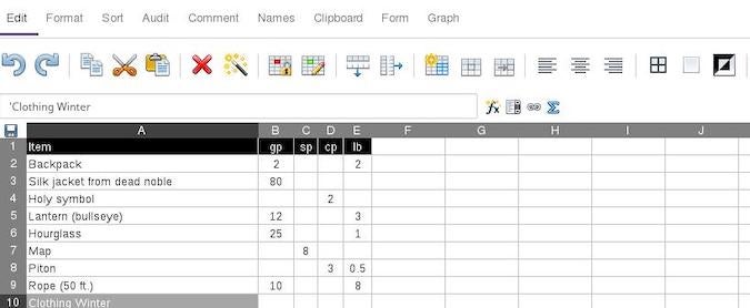 Ethercalc Ethercalc spreadsheet of inventory