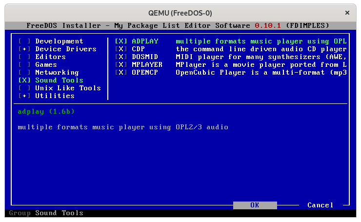 Highlight the "Ok" button when you're ready to install fdimples sound select ok