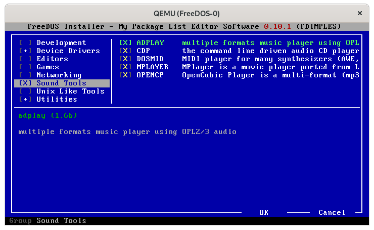 Select all the packages in a group by pressing the spacebar fdimples sound select