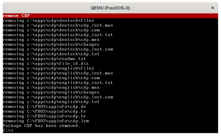 FDIMPLES removes the package, then returns to the command line fdimples cdp removed