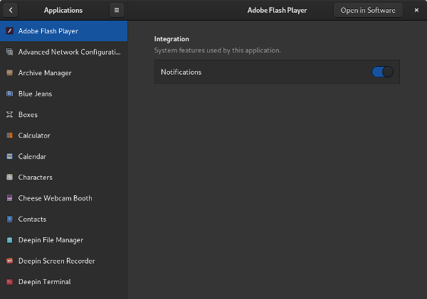 Applications panel in GNOME Settings Applications panel in GNOME Settings