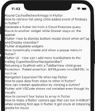 Text-based results from rudimentary Flutter app Text-based results from code above