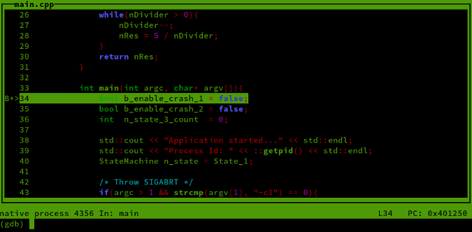 gdb output break at main gdb output break at main