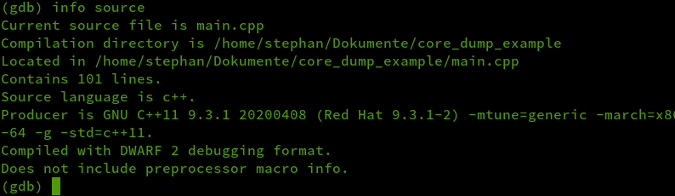 gdb info source output gdb info source output