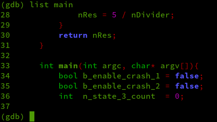 gdb output list main gdb output list main