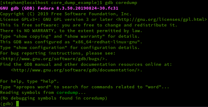 gdb coredump output gdb coredump output