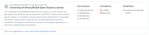 The University of Illinois/NCSA open source license. The University of Illinois/NCSA open source license.