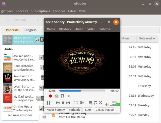Playing a podcast in VLC Playing a podcast in VLC