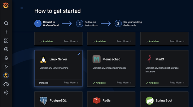 Grafana Cloud Get Started screen Grafana Cloud Get Started screen