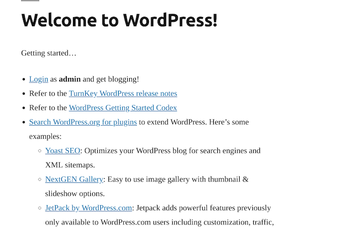 Wordpress welcome Wordpress welcome