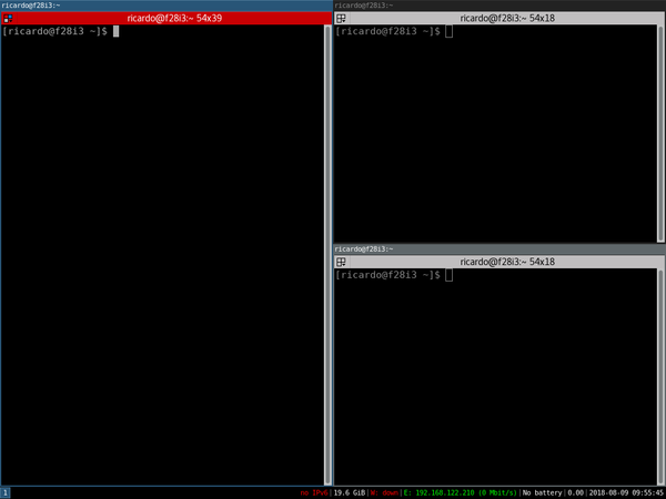 i3 screen with three tiled terminals i3 screen with three tiled terminals