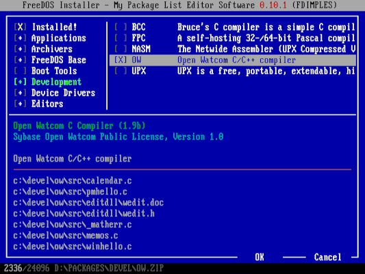 Installing OpenWatcom on FreeDOS 1.3 RC4 installing OpenWatcom