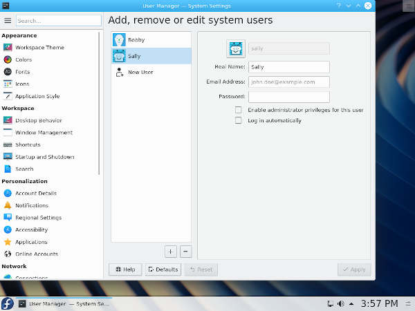KDE settings - add user KDE settings - add user