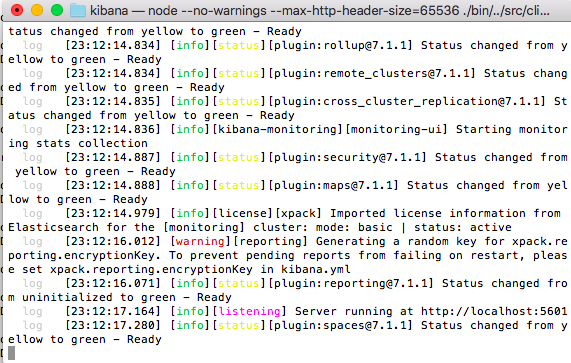 Kibana running once it's connected to Elasticsearch. Kibana running once it's connected to Elasticsearch.