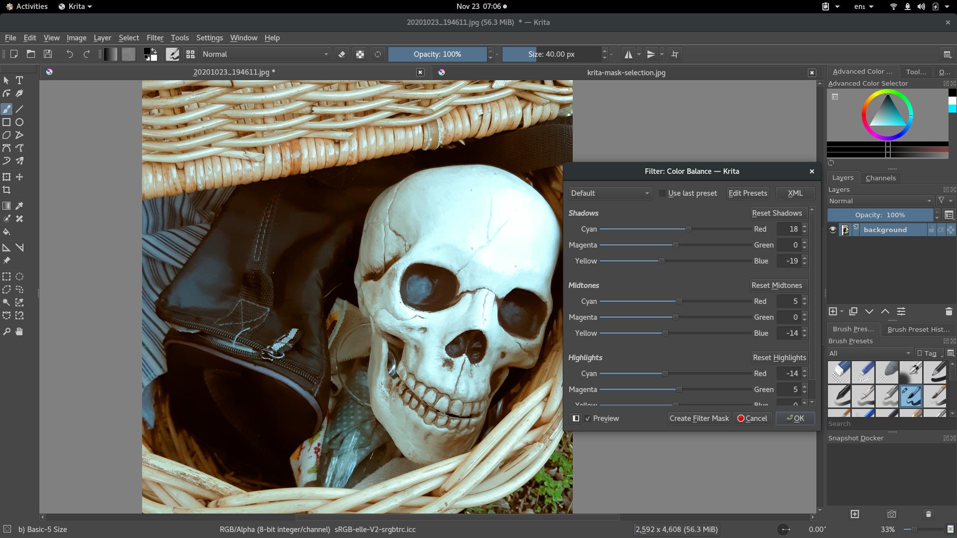 Color balance in Krita Color balance in Krita